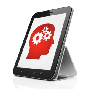 Data concept: Head With Gears on tablet pc computer